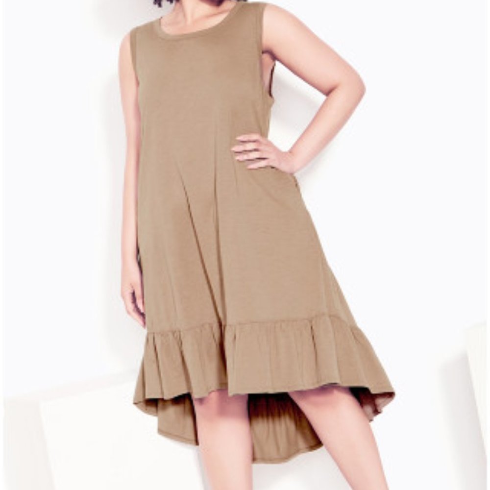 Avenue ZIM & ZOE Evie Ruffle Plain Dress - mocha Sz 22/24
